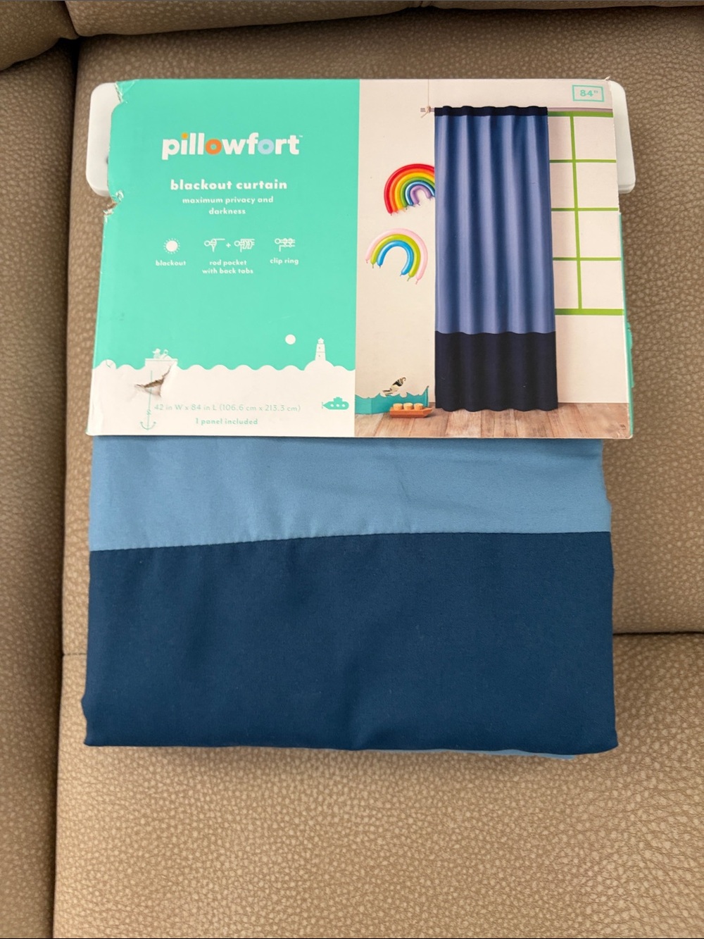 Pillowfort Two-Tone Light Blue and Navy Blackout Curtain Panel
